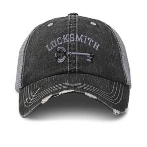 speedy pros distressed trucker hat locksmith embroidery cotton for men & women black gray