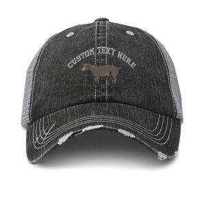 custom distressed trucker hat pygmy goat embroidery cotton for men & women strap closure black gray personalized text here