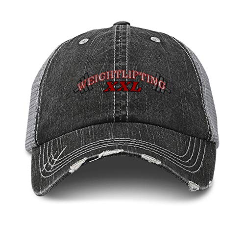 Custom Distressed Trucker Hat Sport Weightlifting Gym Logo Embroidery Cotton for Men & Women Strap Closure Black Gray Design Only