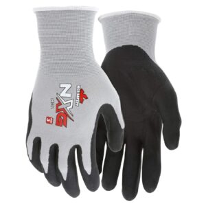 mcr safety 9673 nxg 13 gauge gray nylon black nitrile foam coated palm, work gloves (12 pair) (large)