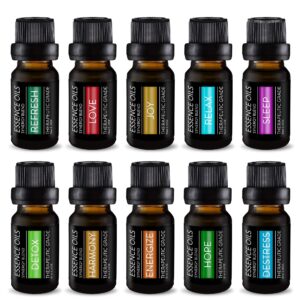 pure daily care aromatherapy top 10 essential oil synergy blend set – therapeutic grade synergy oil blends – uplift mind, body and spirit – 10 x 10 ml blends – no fillers & no additives