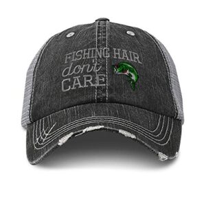 speedy pros distressed trucker hat fishing hair don't care embroidery cotton for men & women black gray