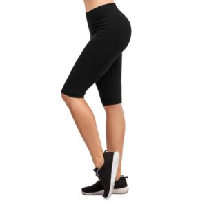 i&s women's knee length cotton biker shorts walking exercise workout yoga boyshorts activewear (large, black)