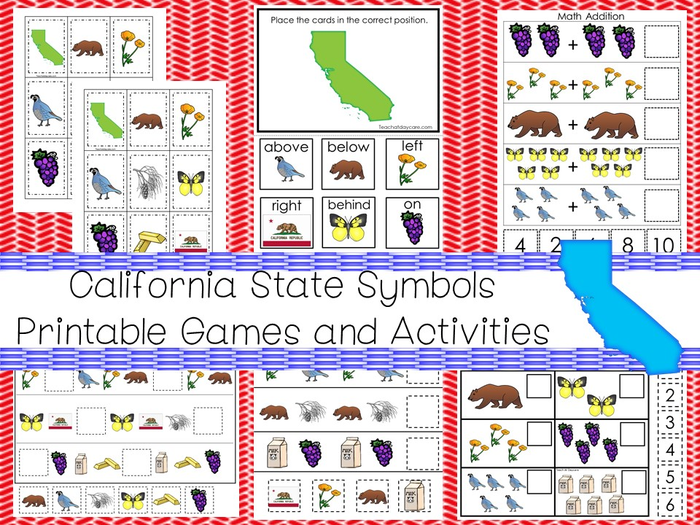 30 Printable California State Symbols themed Games and Activities