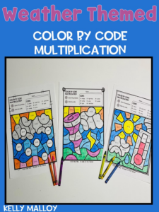 weather themed multiplication color by number