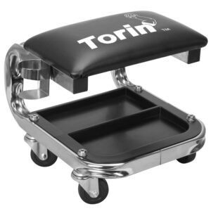 ar7451b torin heavy duty rolling creeper garage/shop seat: padded mechanic stool with tool tray storage and cup holder, black