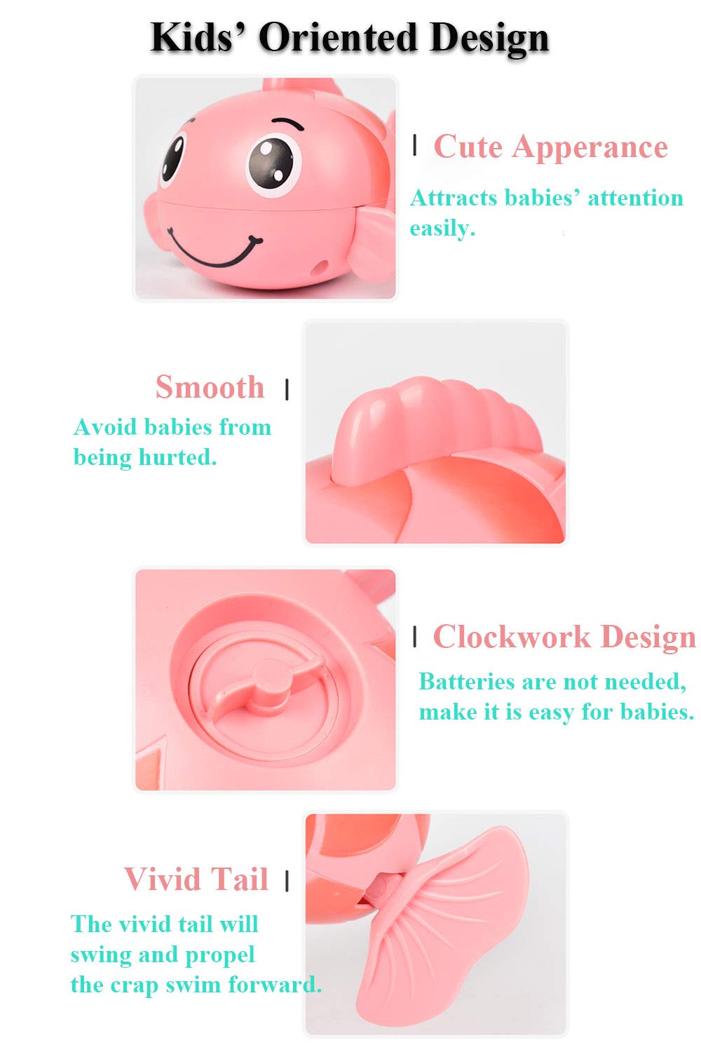 NEXTAKE Wind-up Carp Bath Toy for Kids, Windup Fish Bath Toy Bahtub Carp Toy Fish Floating Toy Carp Water Toy Swimming Fish Tub Toy for Toddlers (Pink)