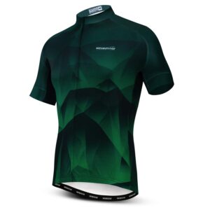 Mens Cycling Jersey Short Sleeves Mountain Bike Shirt MTB Top Zipper Pocket Reflective Green