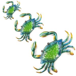 JOYBee 3Pcs 18inch 13inch 9inch Large Coastal Ocean Metal Crab Wall Art Decor Family Set -Christmas Decorations-Decoration for outdoor indoor bathroom kitchen garden bedroom patio