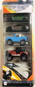 matchbox top gun maverick 5 pack #1- 4 vehicles & 1 plane replicas from the movie 1972 ford bronco jeep 4x4 2019 ford mustang 2011 mini countryman