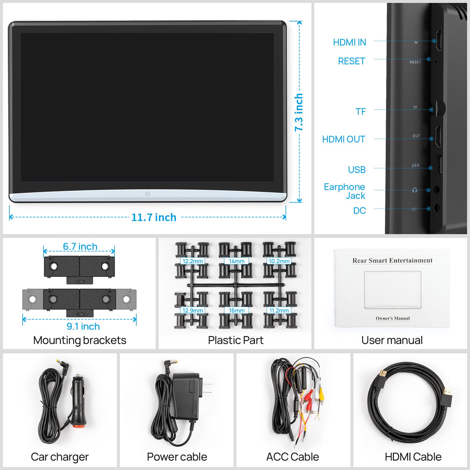 Kaskawise Android 11 Car Tvs for Back Seat,2G+32G Headrest Monitor Tablet with 12.4" Touch Screen,Portable TV Headrest Video Player,Support Mirror Link/4K/WiFi/Bluetooth/HDMI in/Out/USB/FM-124A