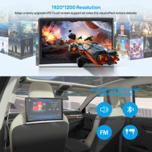 Kaskawise Android 11 Car Tvs for Back Seat,2G+32G Headrest Monitor Tablet with 12.4" Touch Screen,Portable TV Headrest Video Player,Support Mirror Link/4K/WiFi/Bluetooth/HDMI in/Out/USB/FM-124A