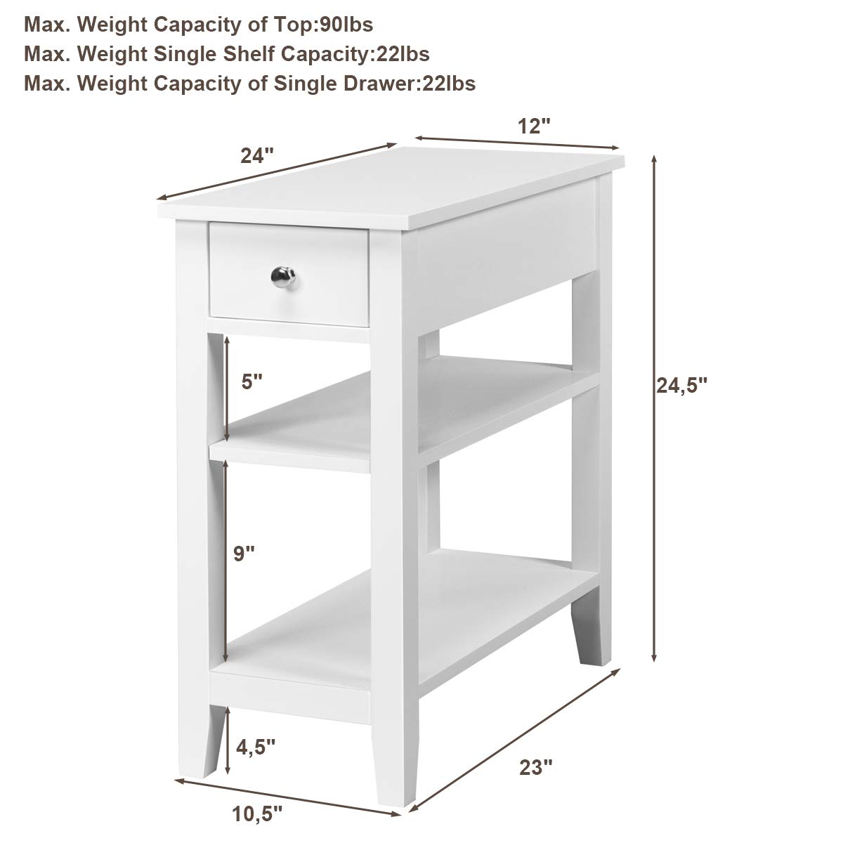 Giantex Narrow End Table, Small Side Table with Drawer and Shelf, Wood Accent Sofa Table, Skinny Nightstand for Small Space Living Room Bedroom (1, White)