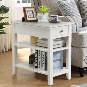 Giantex Narrow End Table, Small Side Table with Drawer and Shelf, Wood Accent Sofa Table, Skinny Nightstand for Small Space Living Room Bedroom (1, White)