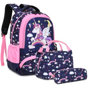meisohua unicorn school backpack for girls cartoon backpack for kids school bag 3pcs sets with lunch and pencil bag