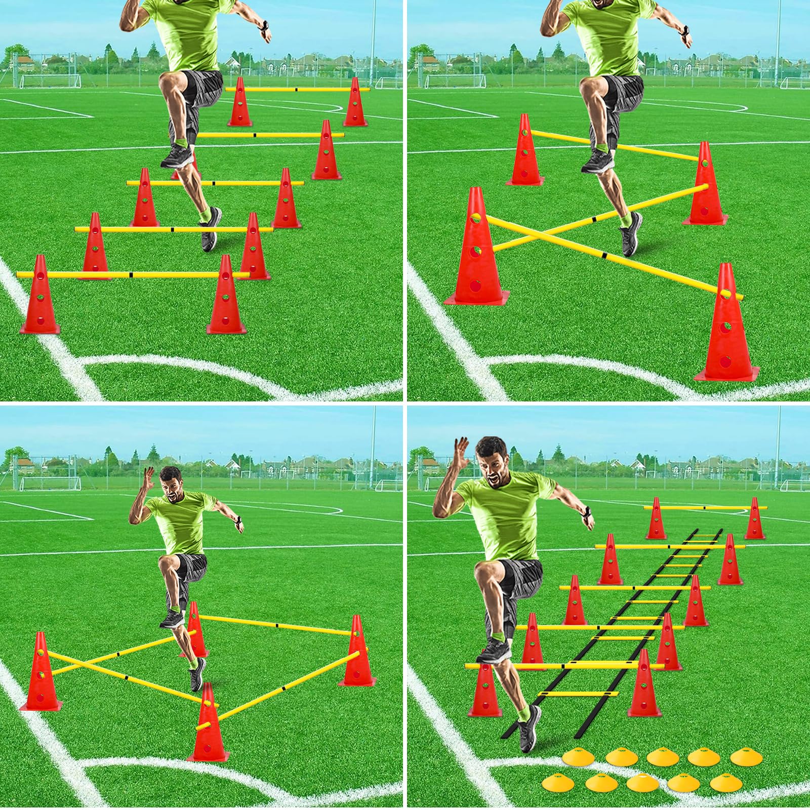 ASENVER Hurdle Ladder Triangle Marker Cone Pad Disk Hurdle Multifunctional Set