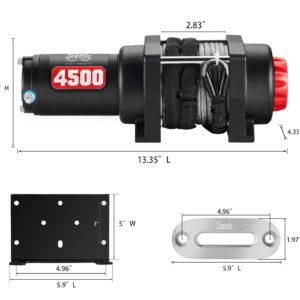 ZEAK 4500 lb Winch Kit, 12V 45 Feet Synthetic Rope, with Wireless Remote Bracket, for UTV Off Roading