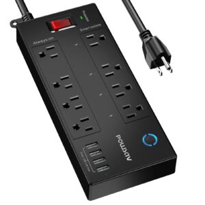 smart plug, power strip, powsav smart home wifi surge protector with 5 smart outlets (works with alexa & google home) and 5 always on outlets and 4 usb ports, 6 feet extension cord, black, etl listed