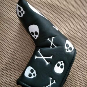 DNYAN Golf PU Leather Blade Putter Cover Skull Bones Headcover with Veclro Fastening for putters All Brands Taylormade Scotty Cameron Titleist Callaway Ping,Black