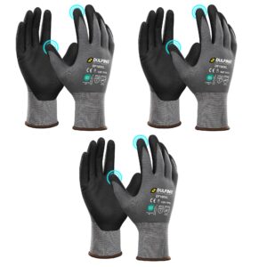 DULFINE Safety Work Gloves MicroFoam Nitrile Coated-3 Pairs Pack,Seamless Knit Nylon Glove with Black Micro-Foam Nitrile Grip,Ideal for General Purpose,Automotive,Home Improvement,Painting(Large)