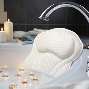 amazefan luxury bath pillow, ergonomic bathtub spa pillow with 4d air mesh technology and 6 suction cups, helps support head, back, shoulder and neck, fits all bathtub, hot tub and home spa(us patent)