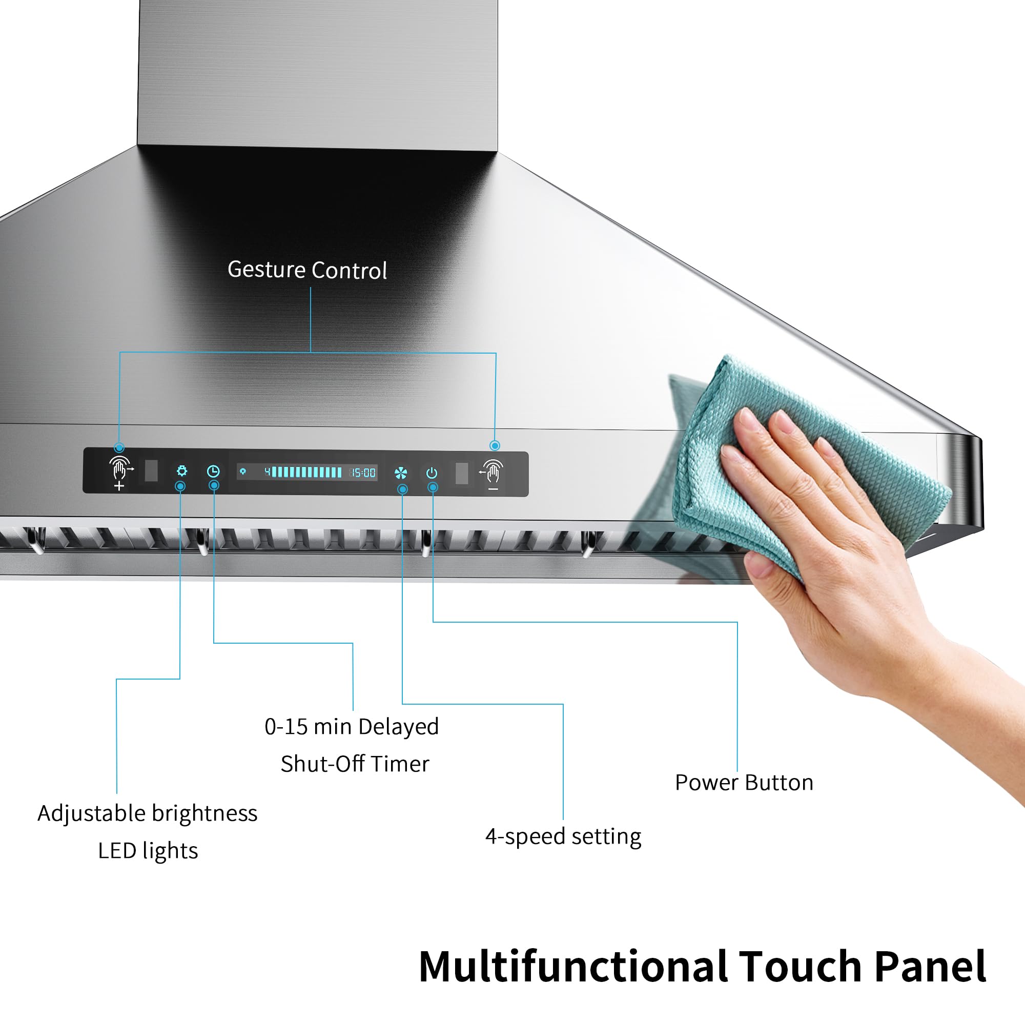 IKTCH 36"Wall Mount Range Hood, 900 CFM Ducted/Ductless Range Hood with 4 Speed Fan, Pure Stainless Steel Range Hood 36 inch with Gesture Sensing & Touch Control Making life Smarter IKP02R-36