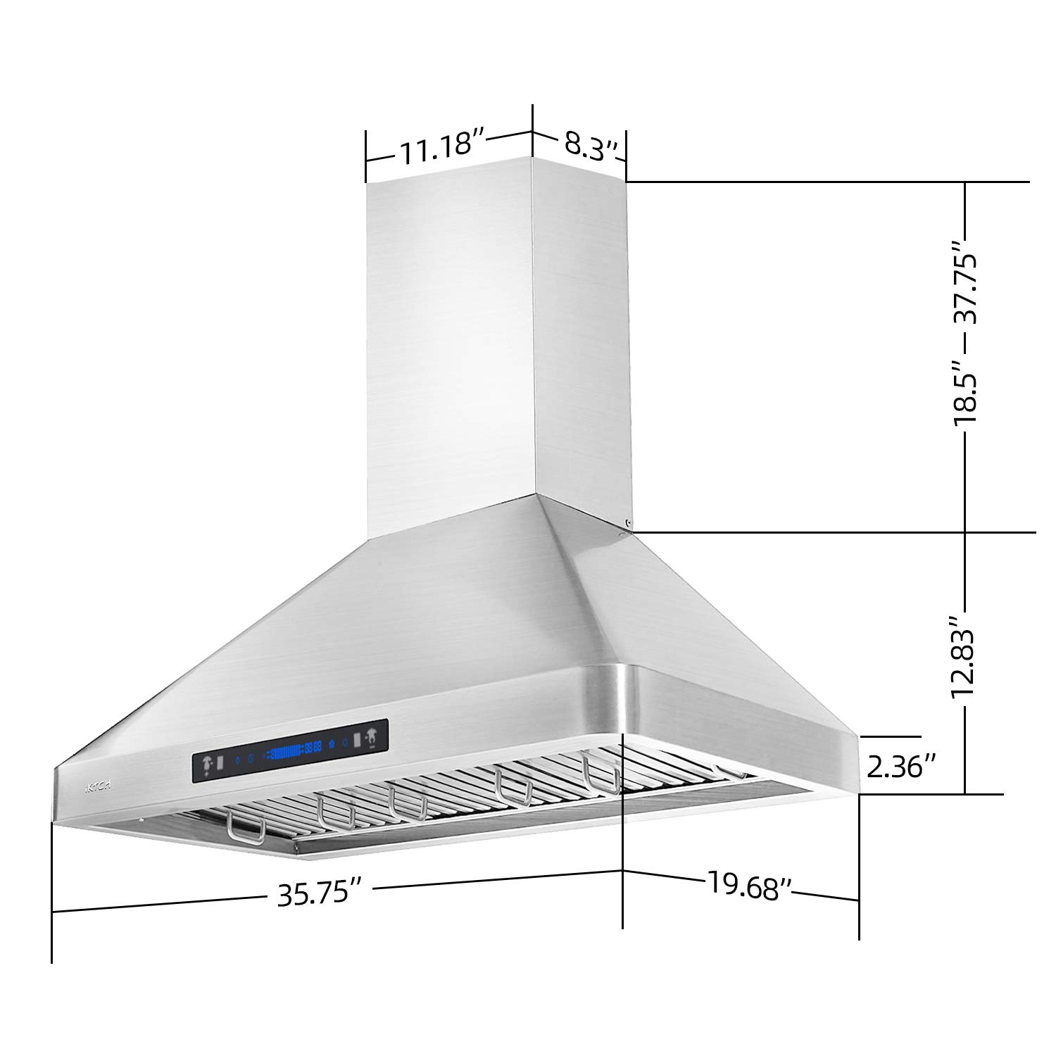 IKTCH 36"Wall Mount Range Hood, 900 CFM Ducted/Ductless Range Hood with 4 Speed Fan, Pure Stainless Steel Range Hood 36 inch with Gesture Sensing & Touch Control Making life Smarter IKP02R-36