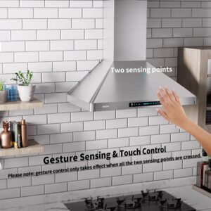 IKTCH 36"Wall Mount Range Hood, 900 CFM Ducted/Ductless Range Hood with 4 Speed Fan, Pure Stainless Steel Range Hood 36 inch with Gesture Sensing & Touch Control Making life Smarter IKP02R-36