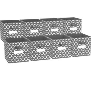 homyfort foldable storage cube bins 11x11 inches, fabric storage bin baskets box organizer with labels and dual plastic handles for shelf closet, nursery, set of 8 grey
