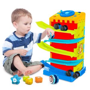 vatos 5-in-1 activity cube toys, race car ramp track,toddler toys, montessori stem educational cars toys for 2 3 years old boy and girl, great gift as toddler boy toys