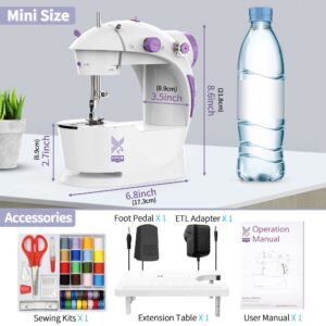 Mini Sewing Machine with 42PCS Sewing Kit, Foot Pedal, Adapter (Purple)