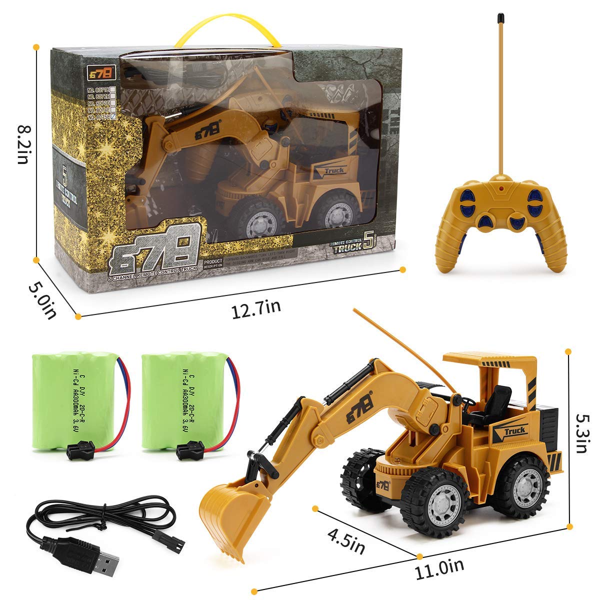 Remote Control Excavator Toy for Beginners - 4WD 5 Channel 1:24 RC Construction Excavator with LED Light, Pretend Construction Playset, Vehicle Toys for Boys Girls, Best Gifts for 3-6 Years Old Kids