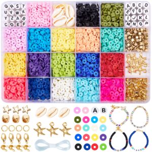 GOLRAY 4800 Pcs Flat Round Polymer Clay Spacer Beads for Jewelry Making Bracelets Necklace Earring DIY Craft Kit with Pendant and Jump Rings - Creat 30-40 Pack Bracelets (6mm 18 Colors Beads)