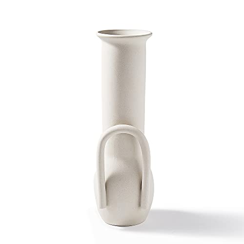 INGLENIX Grey White Ceramic Vases Nordic Minimalism Style Decoration for Centerpieces, Kitchen, Office or Living Room, Modern Geometric Decorative Tall Vase for Home Decor (INS-F)