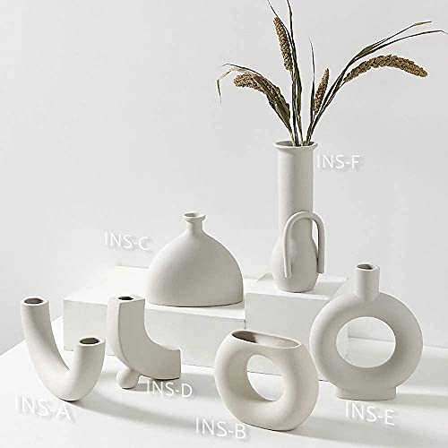 INGLENIX Grey White Ceramic Vases Nordic Minimalism Style Decoration for Centerpieces, Kitchen, Office or Living Room, Modern Geometric Decorative Tall Vase for Home Decor (INS-F)