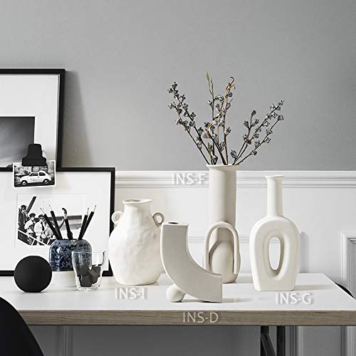 INGLENIX Grey White Ceramic Vases Nordic Minimalism Style Decoration for Centerpieces, Kitchen, Office or Living Room, Modern Geometric Decorative Tall Vase for Home Decor (INS-F)