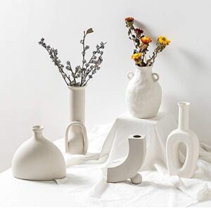 INGLENIX Grey White Ceramic Vases Nordic Minimalism Style Decoration for Centerpieces, Kitchen, Office or Living Room, Modern Geometric Decorative Tall Vase for Home Decor (INS-F)