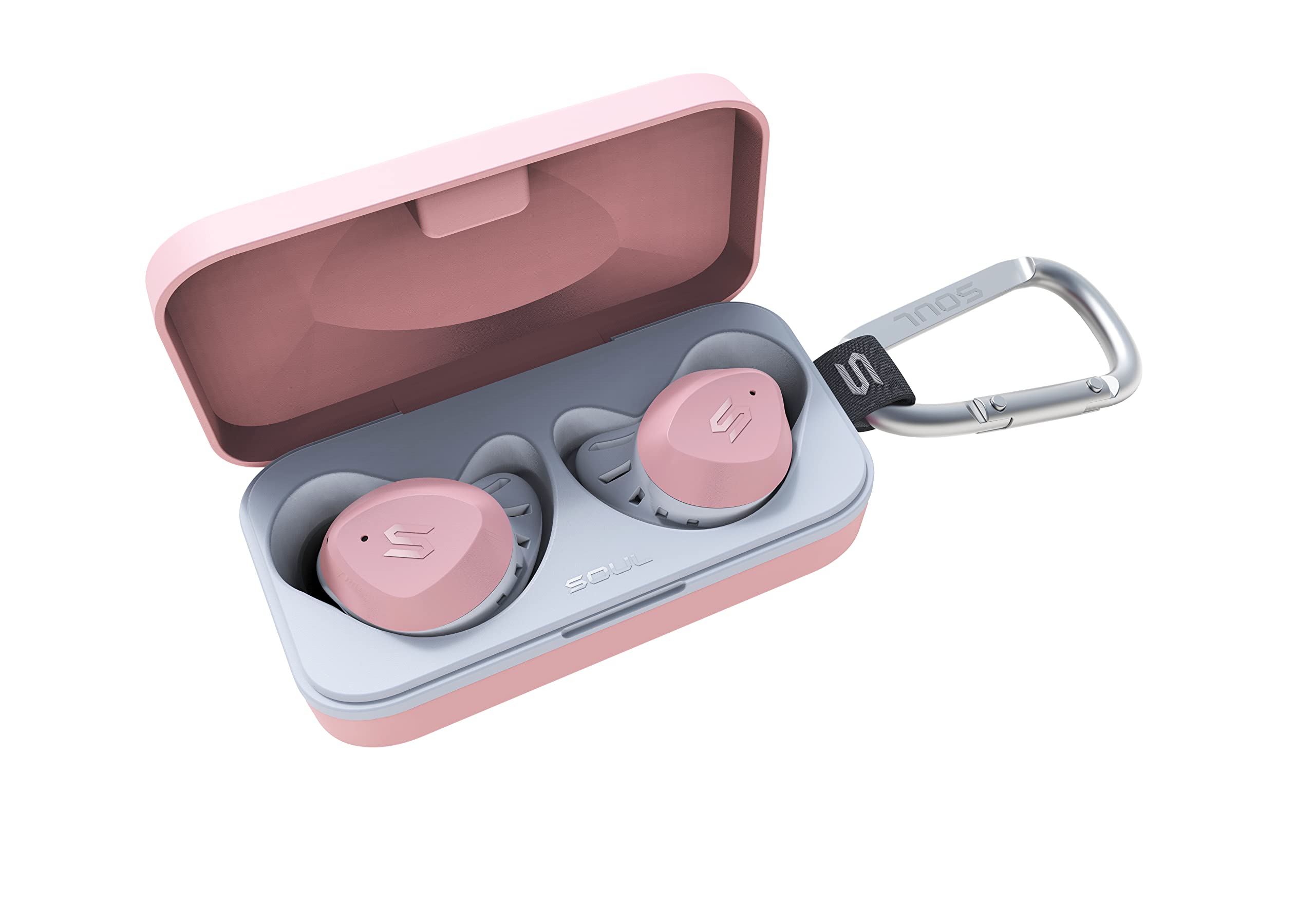 Soul S-FIT True Wireless Earbuds - Waterproof, Shock-Resistant Earphones with Customizable Fit, Bluetooth 5.0, Transparency Mode, and Long Battery Life for Running, Gym, and Outdoor Activities (Pink)