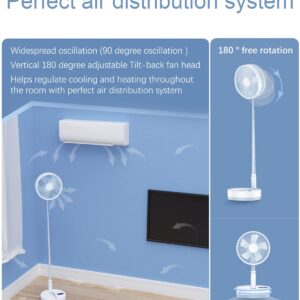 UN UNITEDTIME Foldable Fan Foldaway Oscillating with Remote Control, 10800mAh Rechargeable Battery Operated Portable for Camping, 4 Speed, Timer, Height Adjustment for Travel, Outdoor (White)