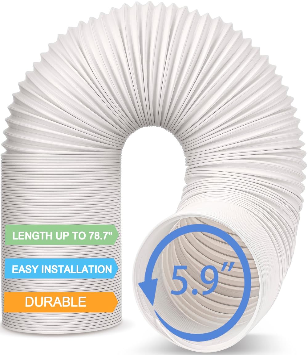 Air Conditioner Hose, Portable Exhaust Vent Hose with 5.9 Inch （6‘’） Diameter, Counterclockwise AC Hose Length to 80 Inch, Universal Replacement AC Vent Hose for LG and Many More Portable AC