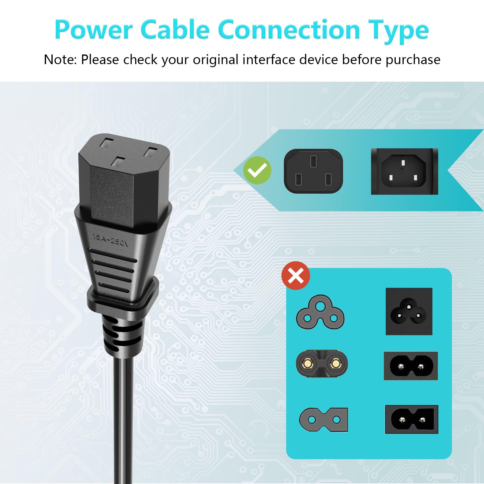 18 AWG Power Cable NEMA 5-15P to IEC320C13 for Computer Monitor TV Replacement 3 Prong Power Cord (5FT)