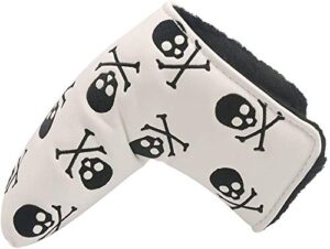 dnyan golf pu leather blade putter cover skull bones headcover with veclro fastening for putters all brands taylormade scotty cameron titleist callaway ping,white