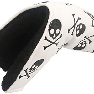 DNYAN Golf PU Leather Blade Putter Cover Skull Bones Headcover with Veclro Fastening for putters All Brands Taylormade Scotty Cameron Titleist Callaway Ping,White