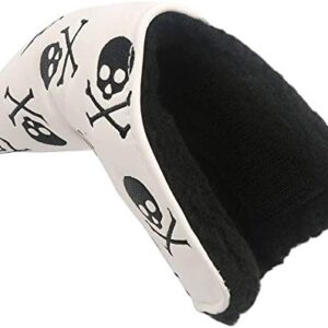 DNYAN Golf PU Leather Blade Putter Cover Skull Bones Headcover with Veclro Fastening for putters All Brands Taylormade Scotty Cameron Titleist Callaway Ping,White