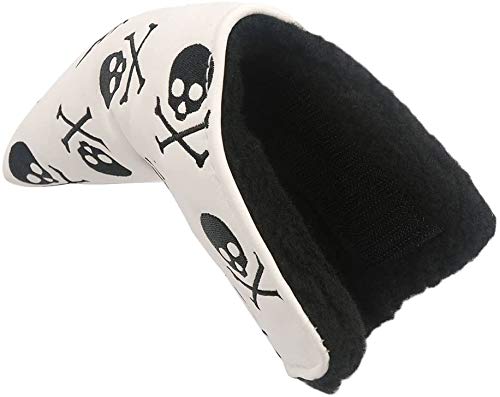 DNYAN Golf PU Leather Blade Putter Cover Skull Bones Headcover with Veclro Fastening for putters All Brands Taylormade Scotty Cameron Titleist Callaway Ping,White