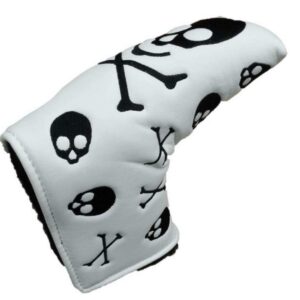 DNYAN Golf PU Leather Blade Putter Cover Skull Bones Headcover with Veclro Fastening for putters All Brands Taylormade Scotty Cameron Titleist Callaway Ping,White