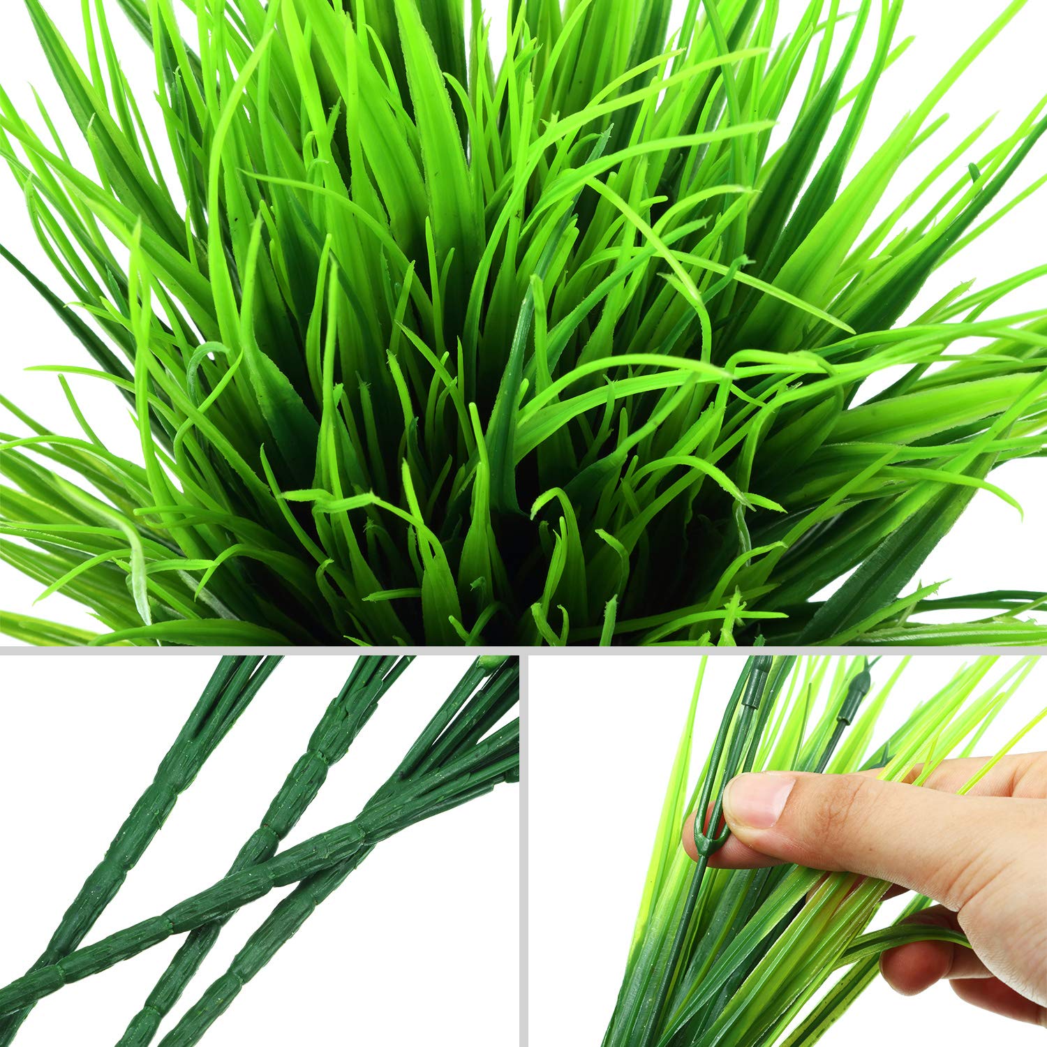 16 Pieces Outdoor Artificial Fake Plants, UV Resistant Artificial Greenery Shrubs Stems, 8 Artificial Boxwood and 8 Plastic Wheat Grass for Indoor Outdoor Home Porch Window Box Garden Decoration