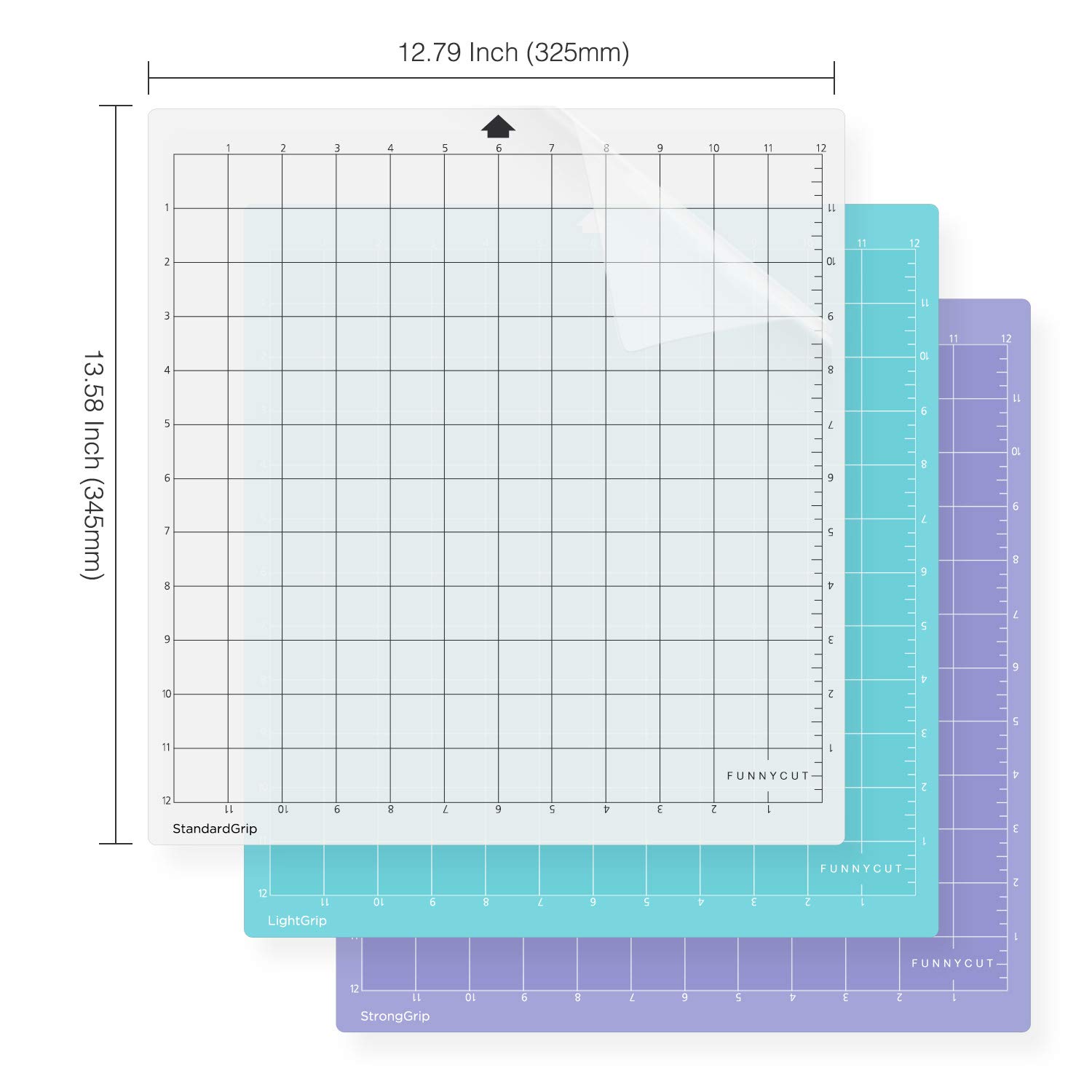 Funnycut Cutting Mat for Silhouette Cameo 4/3/2/1 (Lightgrip, Standardgrip, Stronggrip, 3 Pack) 12x12 Inch Cutting Mat for Silhouette Cameo Accessories