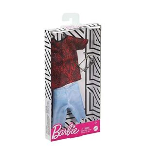 Barbie Fashions Pack: Ken Doll Clothes with Red & Black Patterned T-Shirt, Blue Shorts & 1 Pair of Sunglasses, Gift for Kids 3 to 8 Years Old