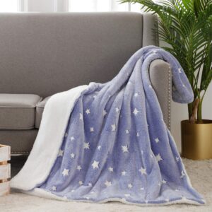 SOCHOW Glow in The Dark Sherpa Fleece Throw Blanket, Galaxy Stars Pattern Double-Sided Super Soft Luxurious Plush Blanket for Kids, 50 x 60 Inches, Grey